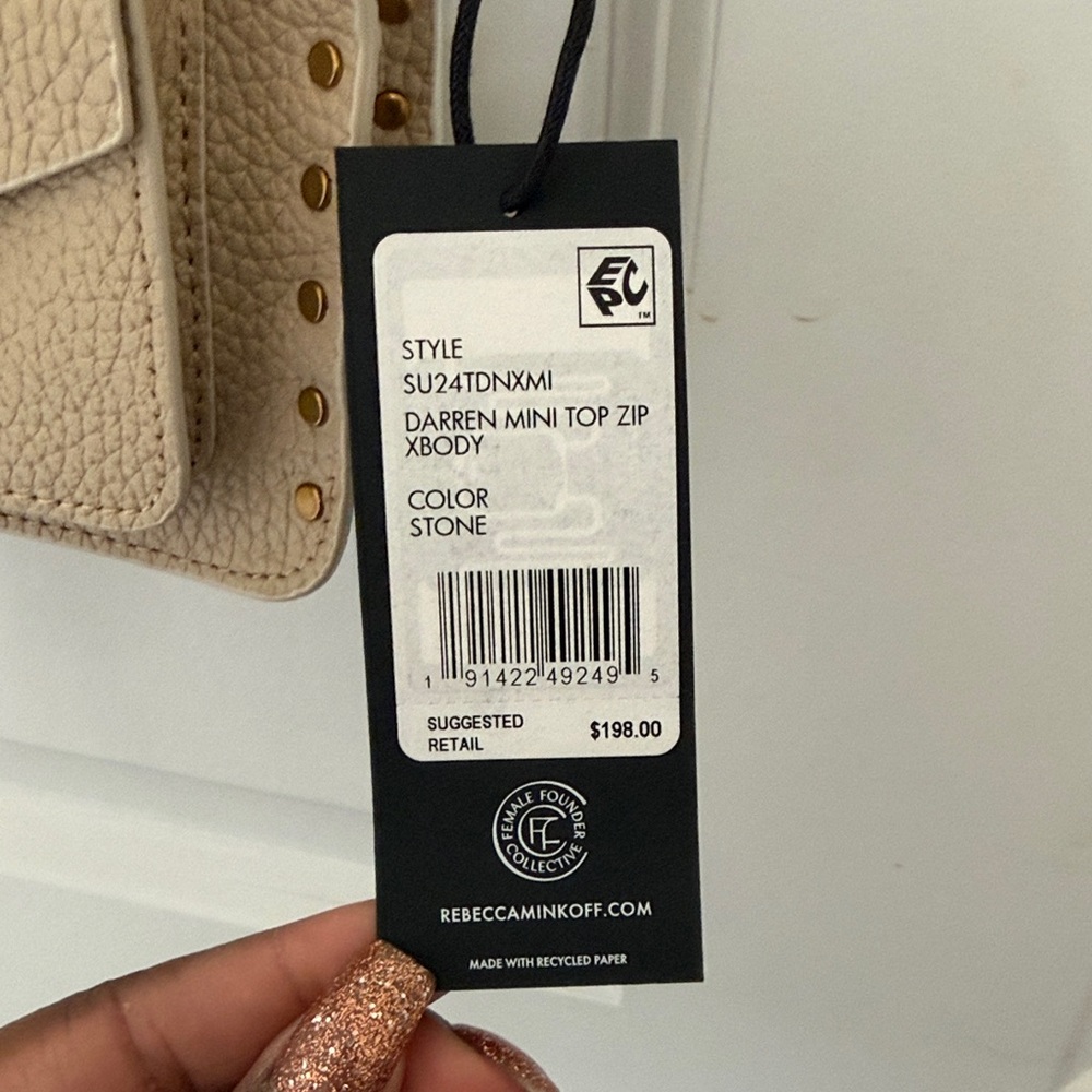 Rebecca Minkoff Stone (Cream/Beige) Darren Mini Top Zip Bag with Gold Hardware - Picture 2 of 4